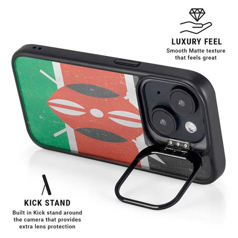 Kenya Flag Distressed iPhone 15 Plus Kickstand Case